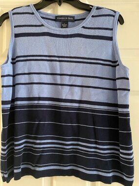 Preston & York Womens Top Size L Blue with Navy Stripes Knit Sleeveless